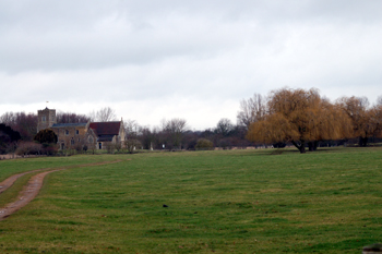 Little Barford church and the site of the deserted Medieval village February 2010
